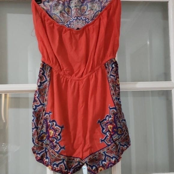 BeBob Boho Strapless Romper M VGUC Orange & Blue - Picture 4 of 12